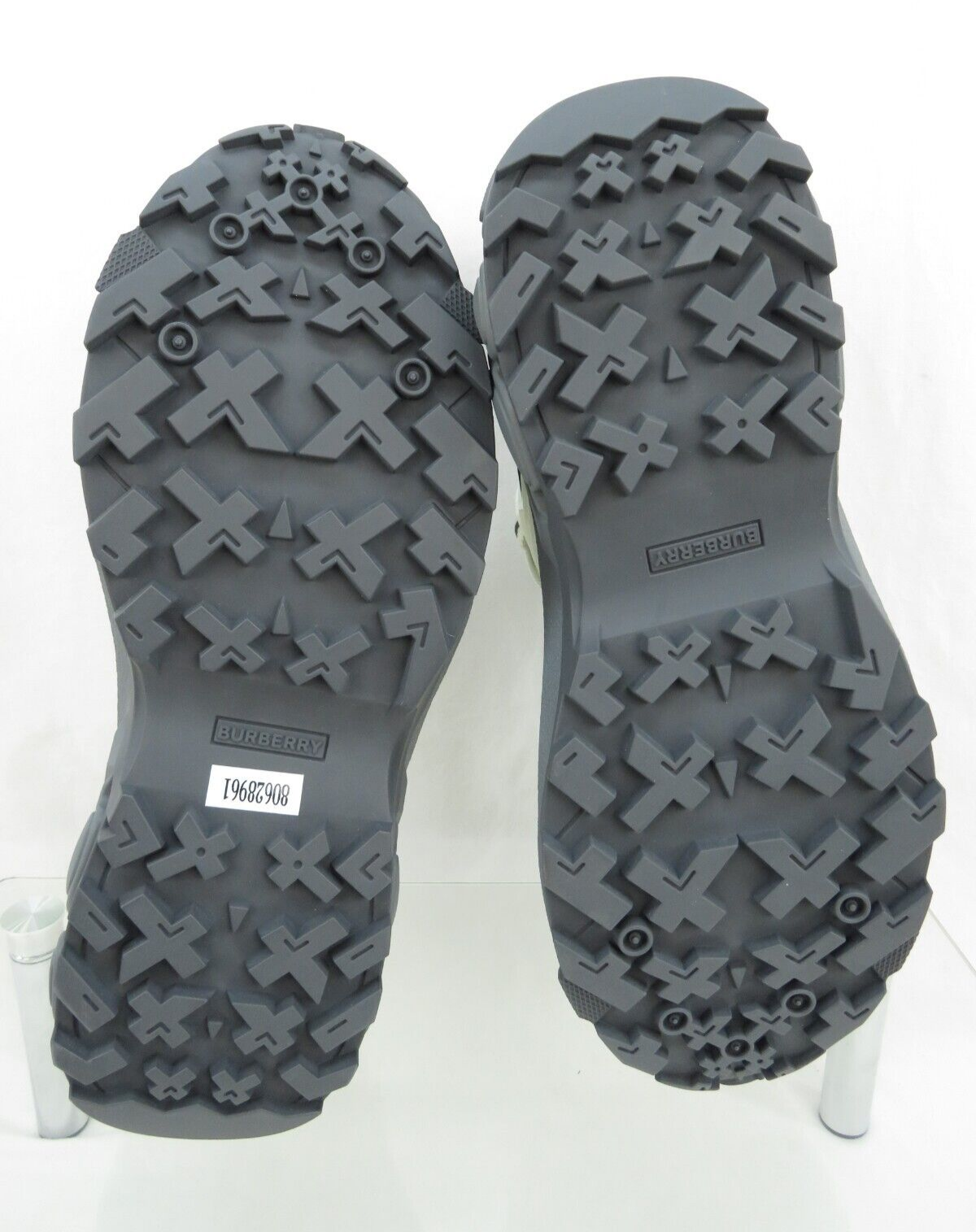 Pre-owned Burberry $950  Arthur Gray Green Check Canvas Rubber Logo Sneakers 44 Us 11 Italy