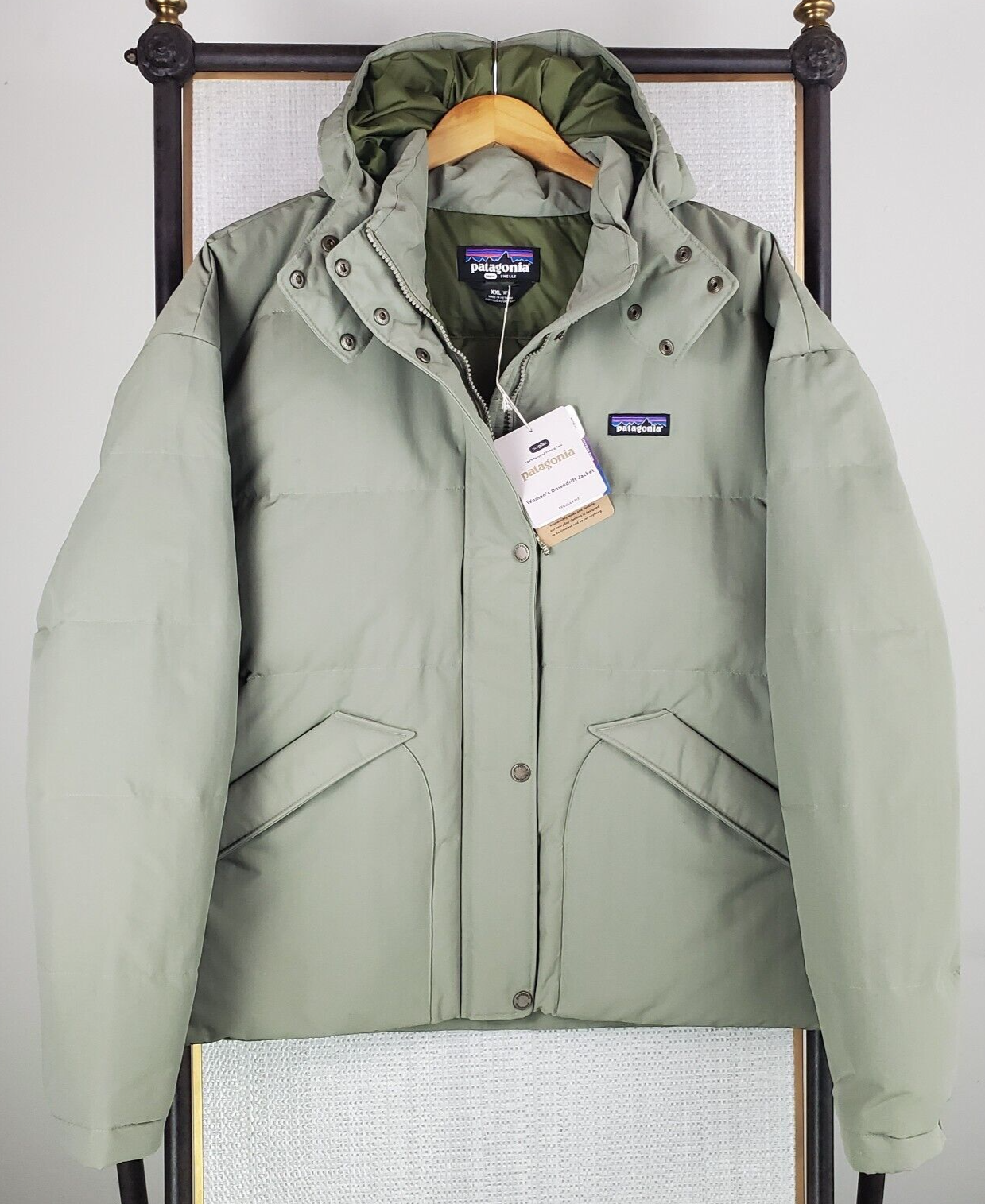 Pre-owned Patagonia $329 Womens Size 2xl 600 Down Full Zip Jacket Hooded Green Hooded