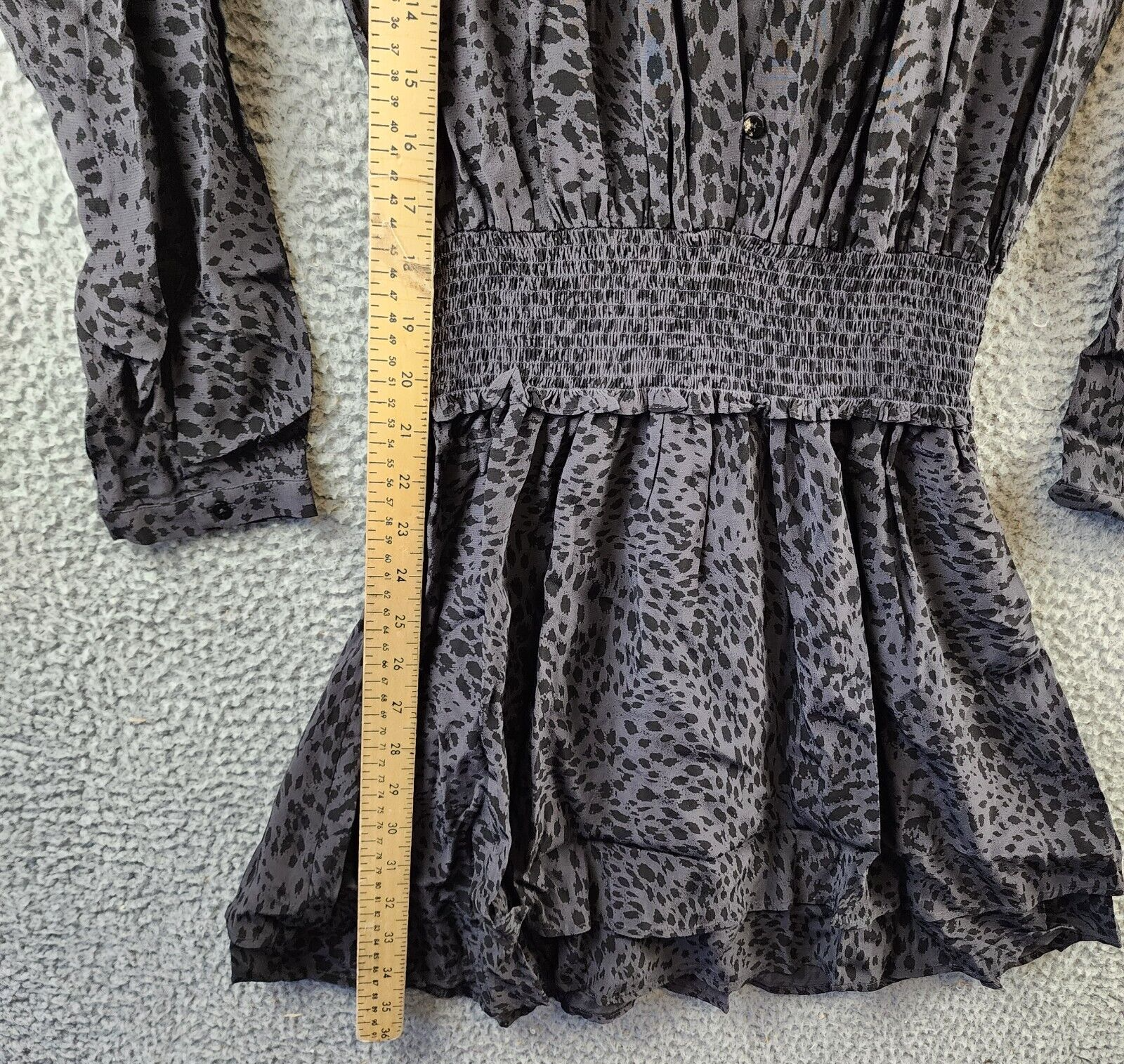 Rails Jasmine Animal Print Mini Dress Women's S Grey V-neck Button Closure L/S~ - Picture 9 of 15