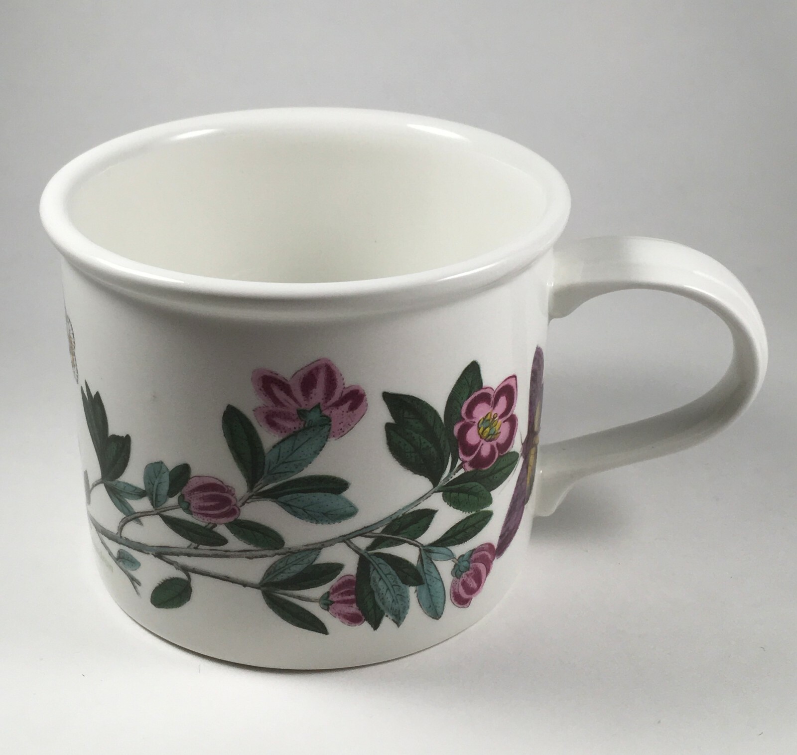 SET of 2 Portmeirion Botanic Garden Drum Mugs Cups Viola Heartsease Rhododendron