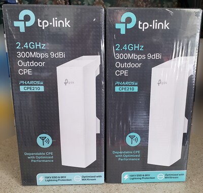 NEW Lot of 2 TP-Link 2.4ghz 300Mbps 9dBi Outdoor CPE210 Wireless Access Point