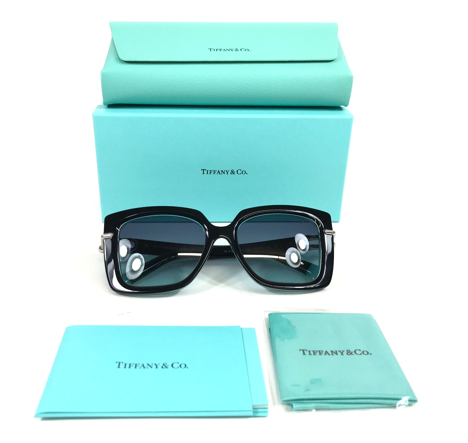 Pre-owned Tiffany & Co . Sunglasses Tf4199 8285/9s Black Crystal Tiffany Blue W/ Azure Blue