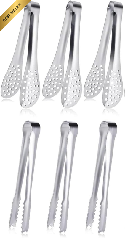 6Pack Stainless Steel Mini Tongs,Tongs Serving Tongs Salad Tongs Small Tongs for