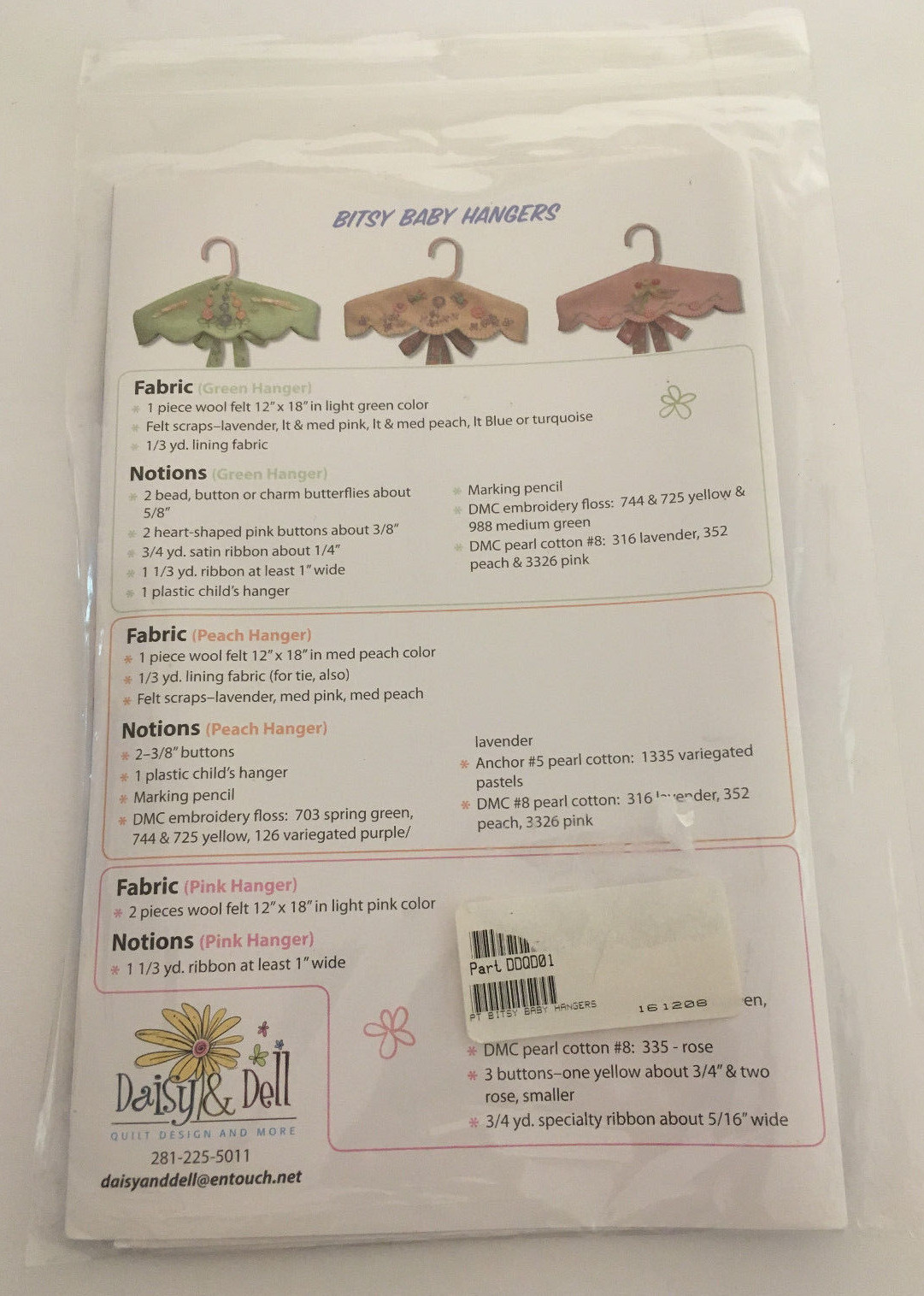 BITSY BABY HANGERS QUILTING PATTERN Daisy & Dell NEW