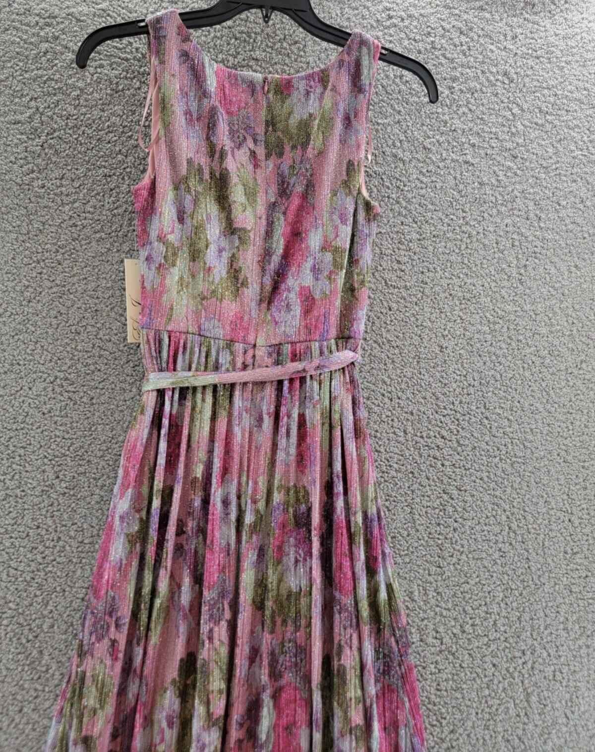 Eliza J Shimmer Belted Maxi Dress Women's 8 Pink Multi Sleeveless Zip Closure - Picture 10 of 16