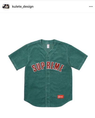 RARE Supreme Corduroy Baseball Jersey Dusty Teal Size Large S/S