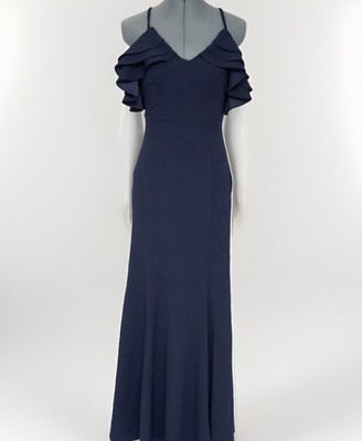 LULUS Dress LARGE Forever Smitten Navy Blue Cold-Shoulder Maxi 