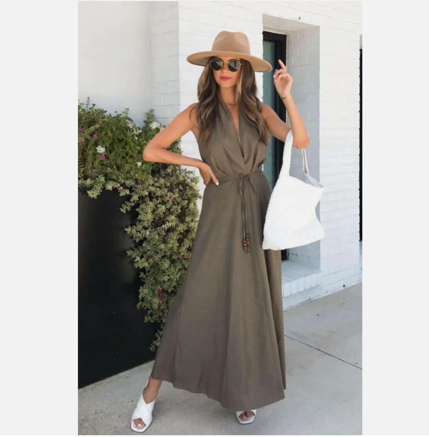 L'Or Waist tuck shirt dress カーキブラウン L'Or Waist tuck shirt dress カーキブラウン L'Or Waist tuck