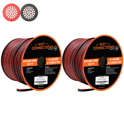 2 Rolls 10 Gauge 100 Feet Zip Red Black Speaker Power Ground Wire Cable