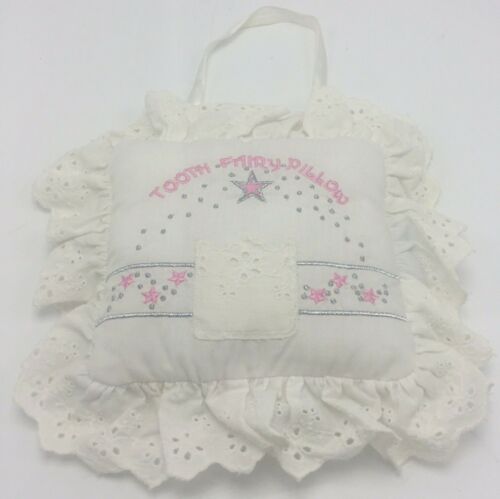 Tooth Fairy Pillow 6" Girl White Pink Lace Ruffle Can Hang Fun Stephan