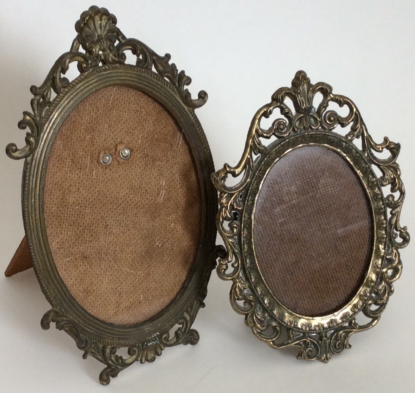 2 Vintage Small Ornate Metal PICTURE FRAMES w/ Easel ~ Italy