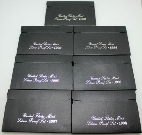 1992-1998 Silver Proof Sets in OGP w/COA Complete 7 Year Black Box Proof Set Run