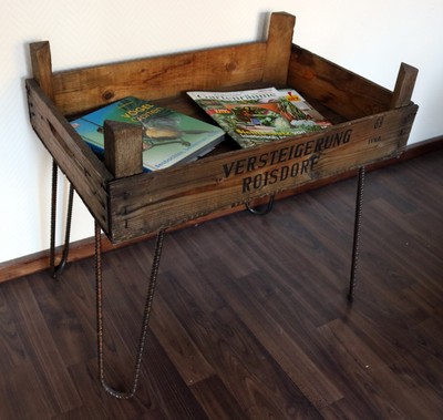 Table D Appoint Porte Journaux Porte Revues Bois Caisse Vintage Antique Shabby Ebay