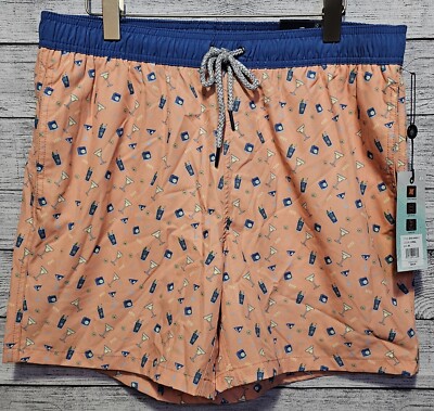 New Rainforest Men's Orange Cocktail Swim Trunks Size M