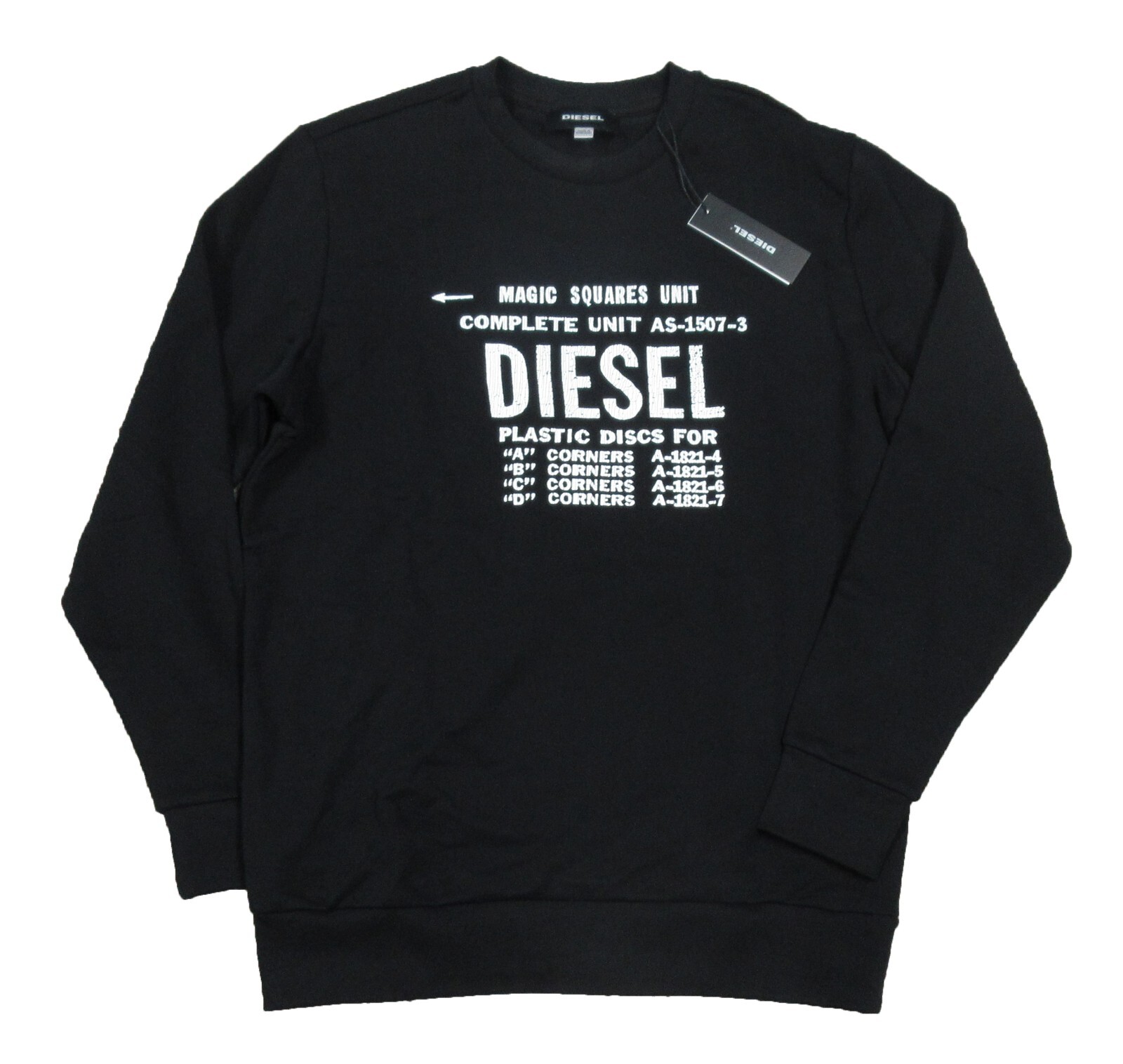 【DIESEL】Men's Sweatshirt Mastic Diesel Men's Black Felpa Logo Terry Lined Crew-Neck Pullover