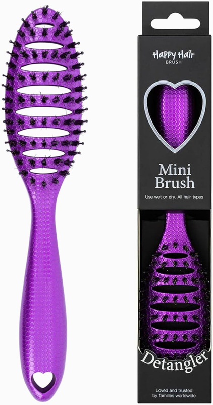 HAPPY HAIR Happy Detangler Mini Brush with Boar Bristles & Nylon Pins | Designed