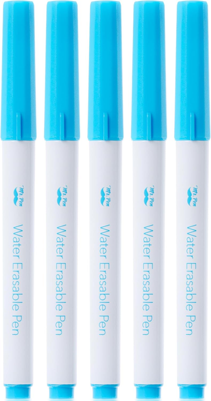 Fabric Markers for Sewing, 5 Pack, Blue, Erasable, Water Soluble Fabric Marker