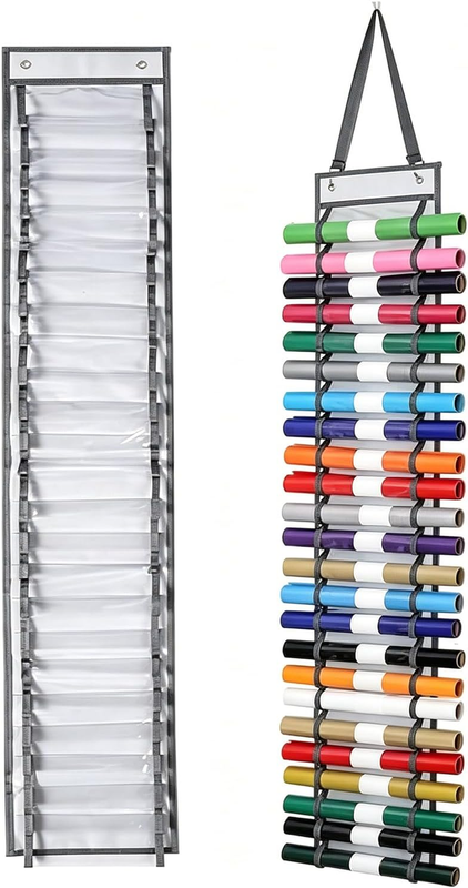 Vinyl Roll Storage Organiser, 24 Holes, Hanging Craft Wrap Holder for Room, Clos