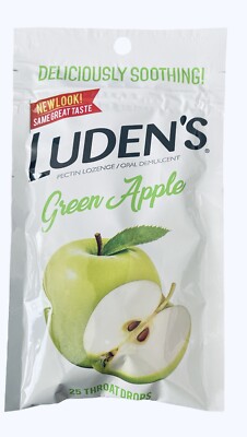 [ 1 Bag ] Luden's Green Apple Flavor Throat Drops 25 Each - Exp 9/25
