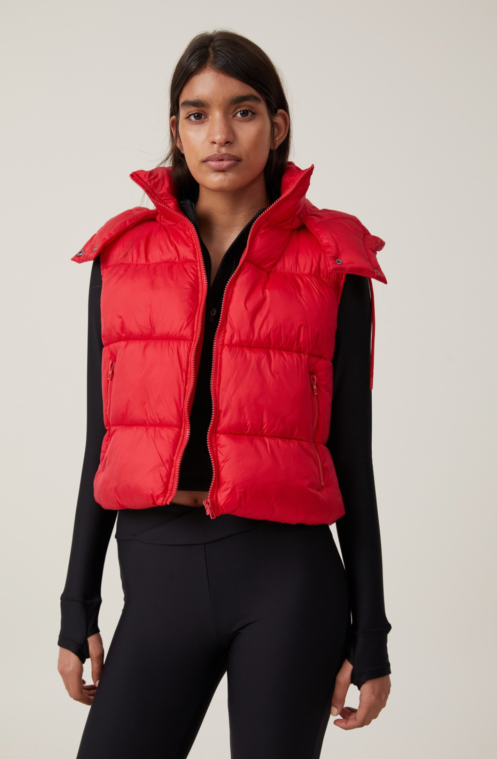 ジャケット・アウター argue Cocoon Coat Vest Sugar Cane Down Vest with Leather Yoke Panel Men's Winter
