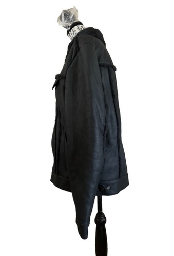Pre-owned Ugg Men Clint Sherling Black 100% Lambskin Leather Trucker Jacket Coat Size L