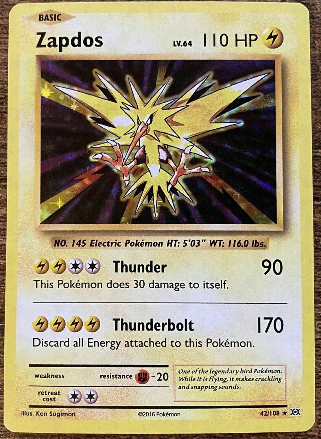 Zapdos HOLO RARE 42/108 Pokemon XY Evolutions Anniversary