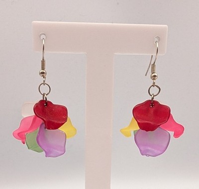Vintage Frosted Acrylic Multicoloured Petal Confetti Dangle Earrings Retro
