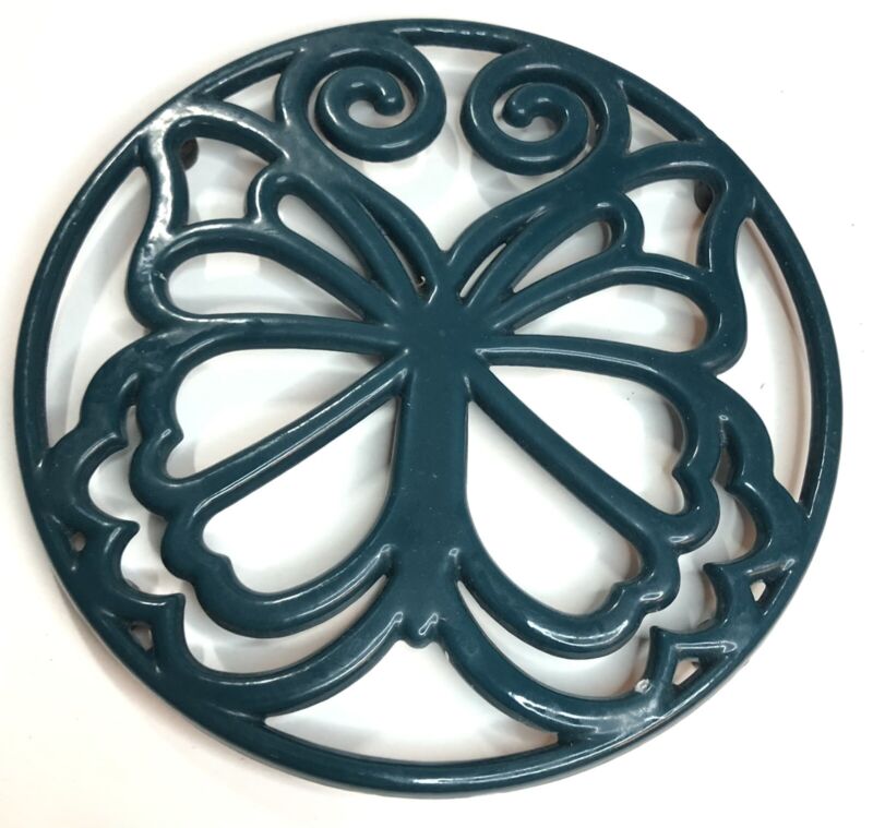 Used Pioneer Woman Timeless Beauty Teal Enameled Cast Iron Butterfly Trivet 