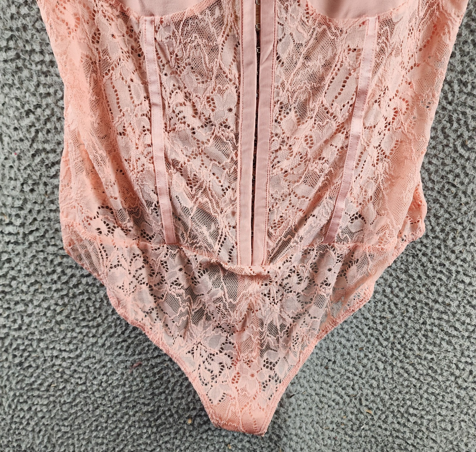 Free People Lace Night Rhythm Bodysuit Women's XL Pink Hook-And-Eye Closure~ - Picture 3 of 12