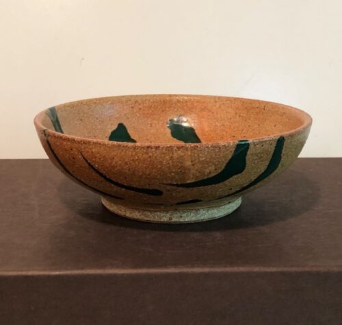 Vtg unsigned Japanese tea BOWL mingei folk art studio pottery matte+glossy glaze