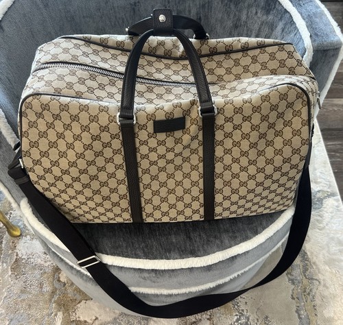 【関税&送料込】Gucci Silver Leather Medium Gg Travel Bag Amazon.com | Gucci Duffle Travel Militare GG Beige Ebony