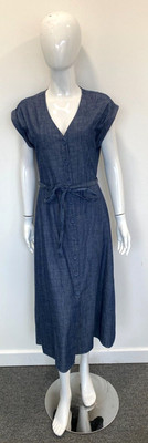 Oasis Dress Midi Denim Button Through Short Sleeve Size UK 8 RRP £50 TUU001 NG