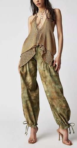

Джинсы Free People Lotus Tie Dye с карманами и завязками на щиколотках Оливковый металлик  НОВИНКА, Olive green brown metallic, we the free lotus tie dye jeans