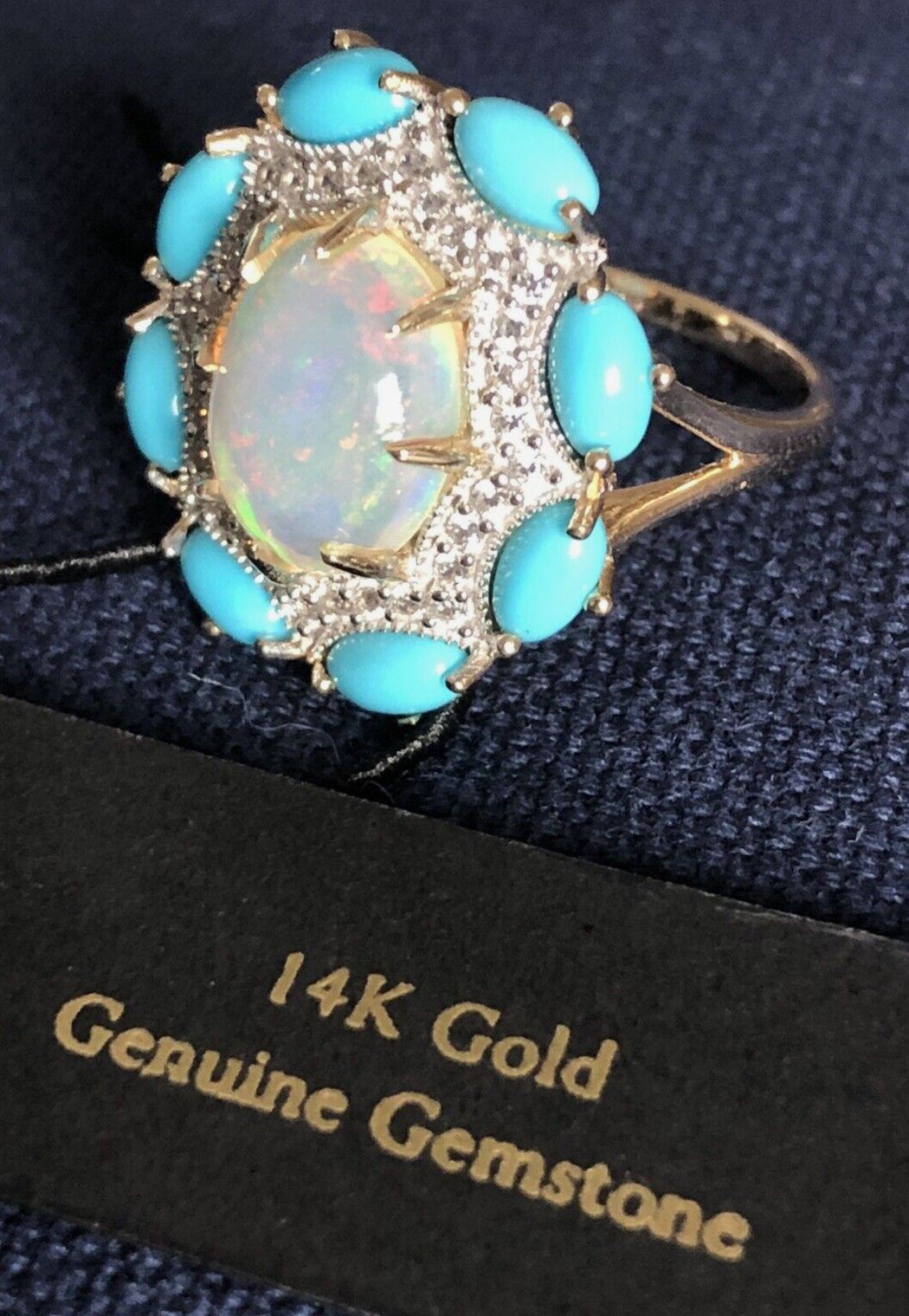 Hirajule Solid 14k Yellow Gold Natural Opal, Turquoise and Hirajule Solid 14k Yellow Gold Natural Opal, Turquoise and