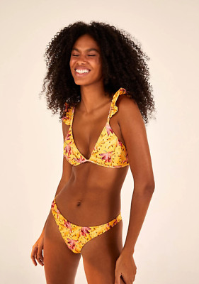 Farm Rio Banana Sunshine Print Bikini Bottom S Tropical Swiss Dot Yellow New