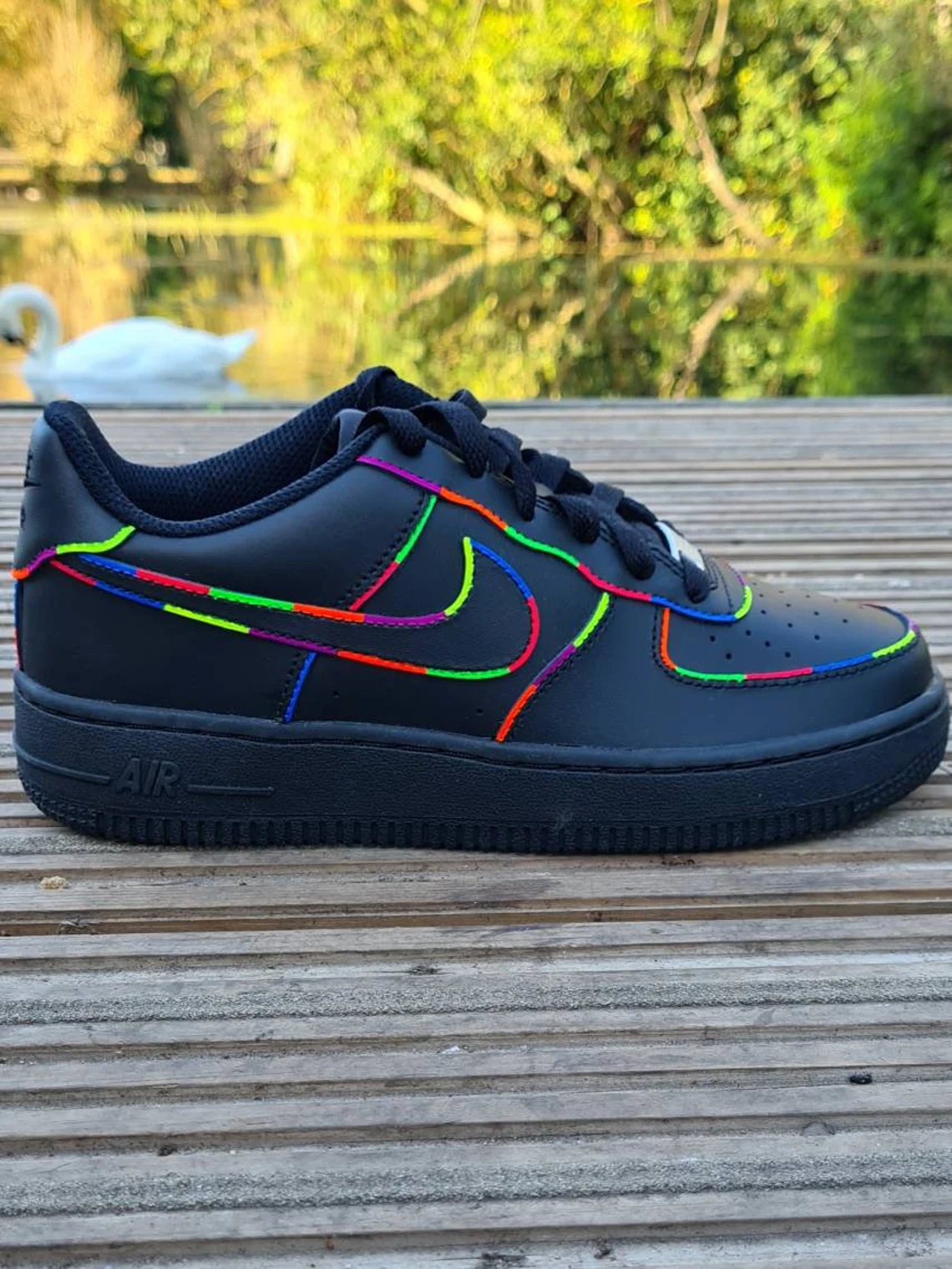 Pre-owned Nike Air Force 1 Custom Shoes Black Neon Outline Purple Pink Yellow Orange Blue