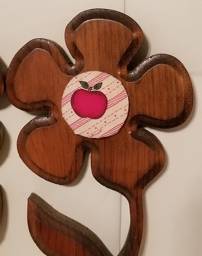 Pair Set of Vintage Wooden Flowers w apples Wall Decor retro country