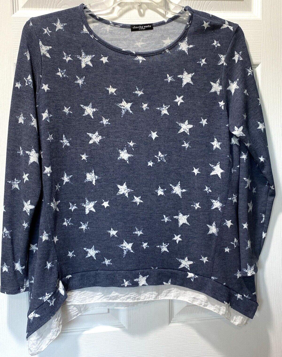 トップス chacha Cha Cha Vente Pullover Top Blue White Stars Long Sleeve Chiffon