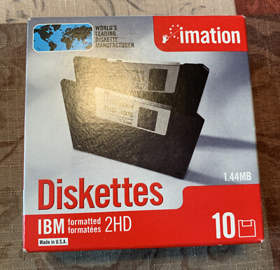 Imation 3.5  Floppy Diskettes 10 Pack IBM Formatted 1.44MB 2HD Unopened Box