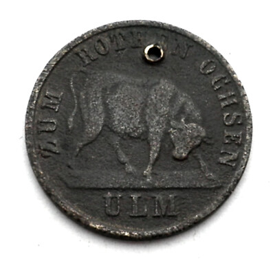 GERMANY ULM ZUM ROTHEN OCHSEN 1/2 LITER Token 21.6mm 4g Bronze, Rare. E4.4