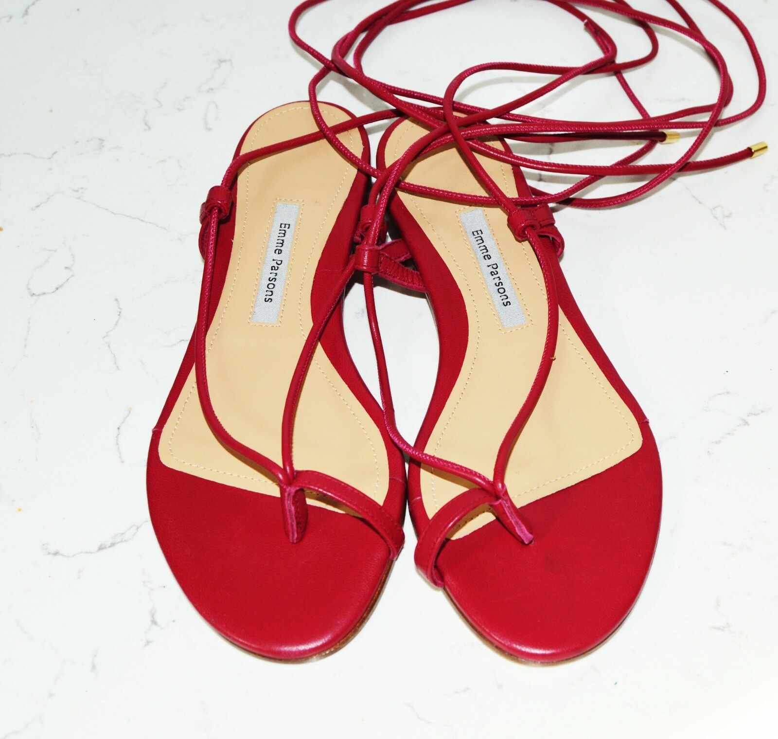Susan Ankle Tie Sandal EMME PARSONS. Leather Burgundy Red