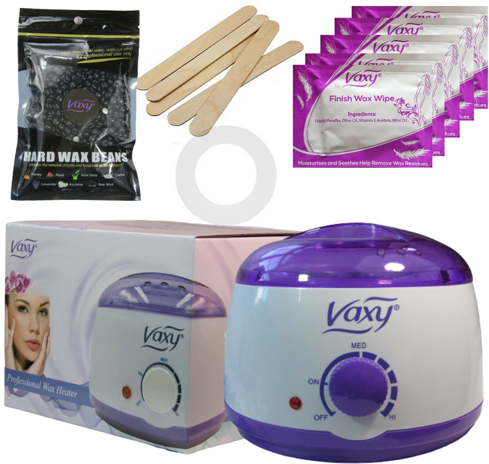 Wax Warmer, Hair Removal Waxing Kit with Accessories.Vaxy Total Home