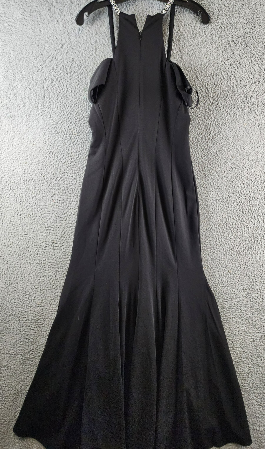 AQUA Embellished Neck Cutout Scuba Gown Women's 12 Black Scoop Neck Back Zip - Picture 12 of 14