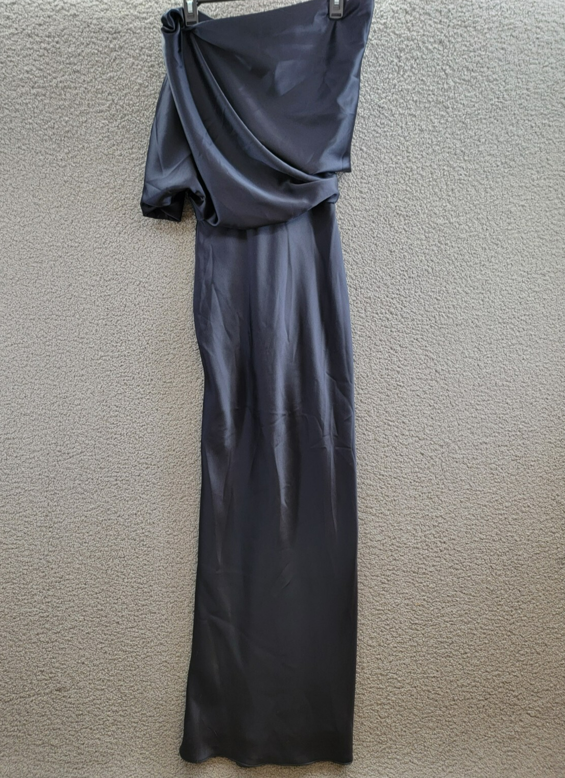 Amsale Off-Shoulder Draped Maxi Dress Women's 0 Navy Solid Back Zip Closure - Picture 2 of 15