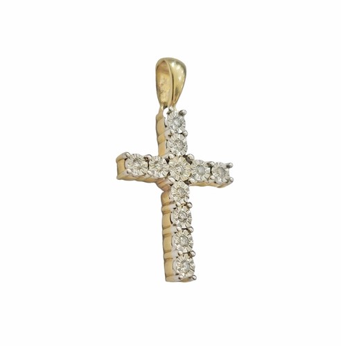 Pre-owned Quality Gold Real Diamond Cross Charm Pendant 10k Yellow Gold 1/6ct Diamond 10kt Men Women