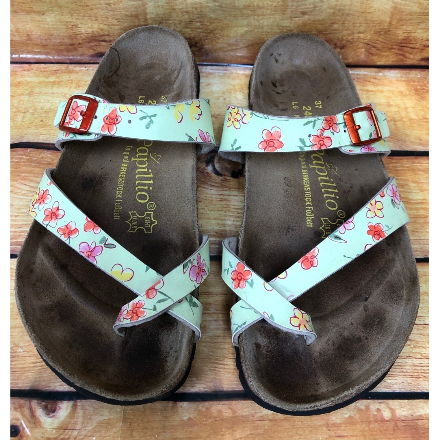Birkenstock Papillio Mayari Green Floral Sandals Toe Loop Birkenstock Papillio Mayari Green Floral Sandals Toe Loop