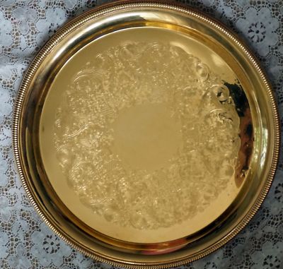 ~ INTERNATIONAL SILVER GOLD ELCTRO PLATE ROUND HOLIDAY SERVING PLATTER ~