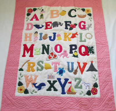 Hawaiian quilt ABC crib comforter, baby blanket, hand quilted, wall hanging