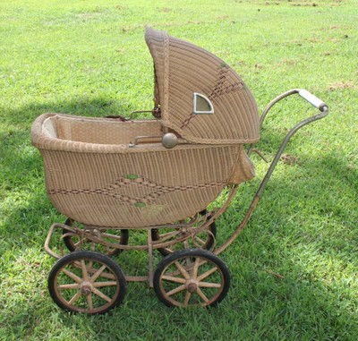 antique wicker doll stroller