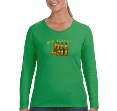 Women's Irish Flu Shot Beer Whiskey Drink St. Patrick's Day Long Sleeve T-Shirt